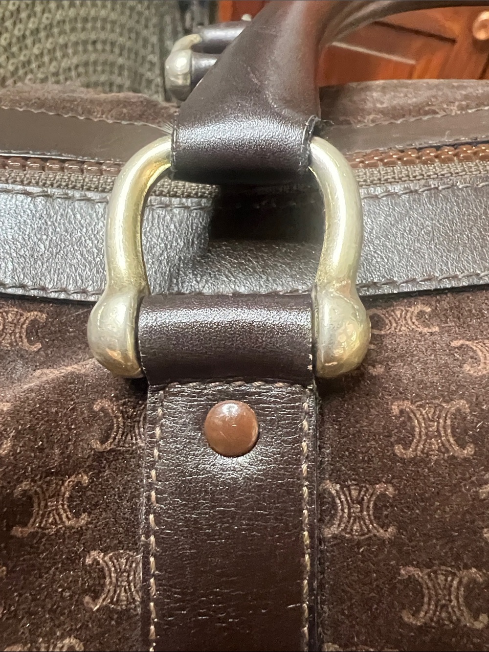 CELINE MACADAM VINTAGE SUEDE BOSTON BAG - Picture 16 of 17
